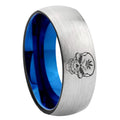 8MM Skull Marijuana Leaf Dome Blue Gray Tungsten Promise Ring