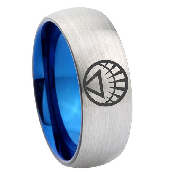 8mm White Lantern Dome Blue Silver Mens Tungsten Wedding Rings