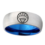 6, 8mm White Lantern Dome Blue Silver Mens Tungsten Wedding Rings