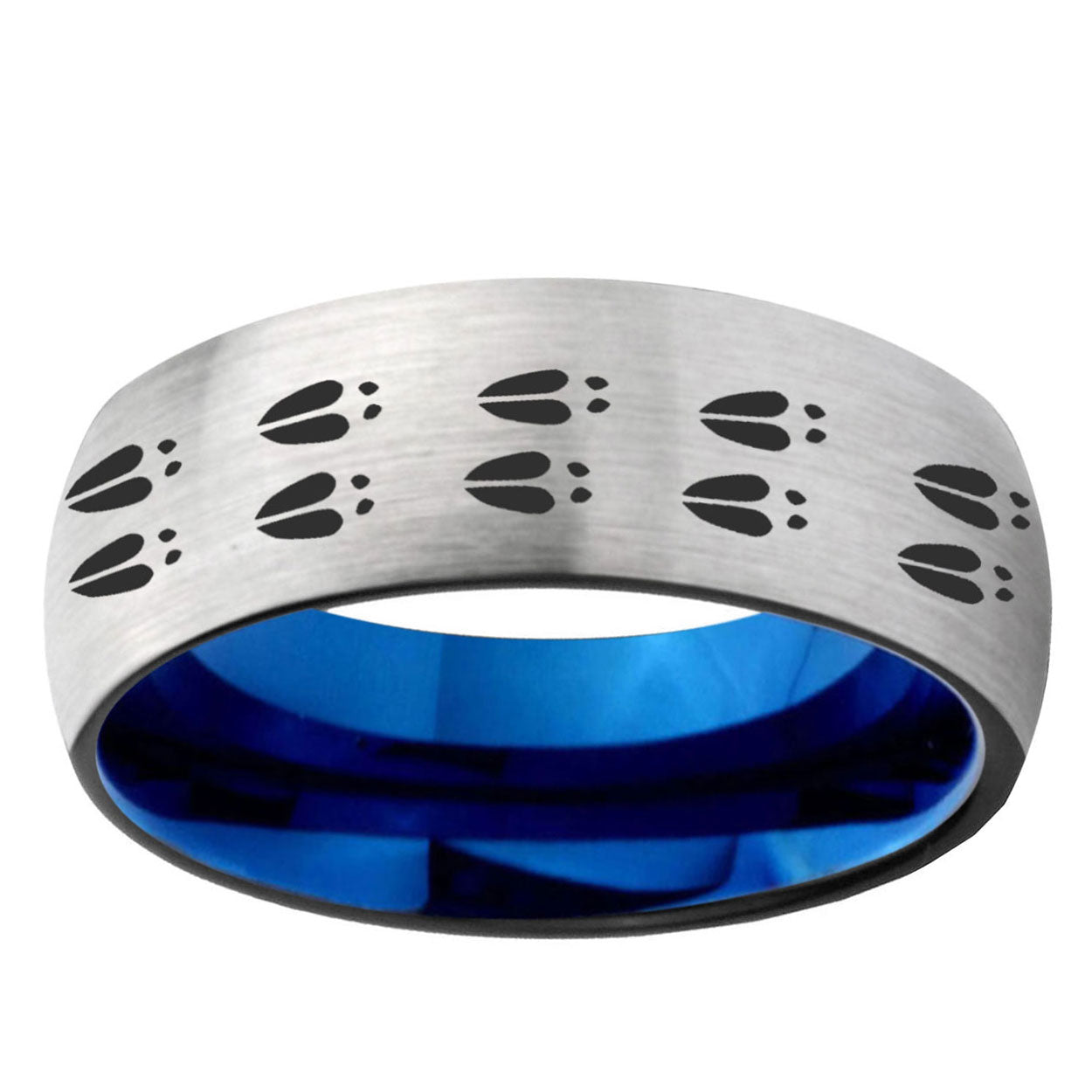 6MM Deer Tracks Dome Gray And Blue Tungsten Carbide Ring for Men