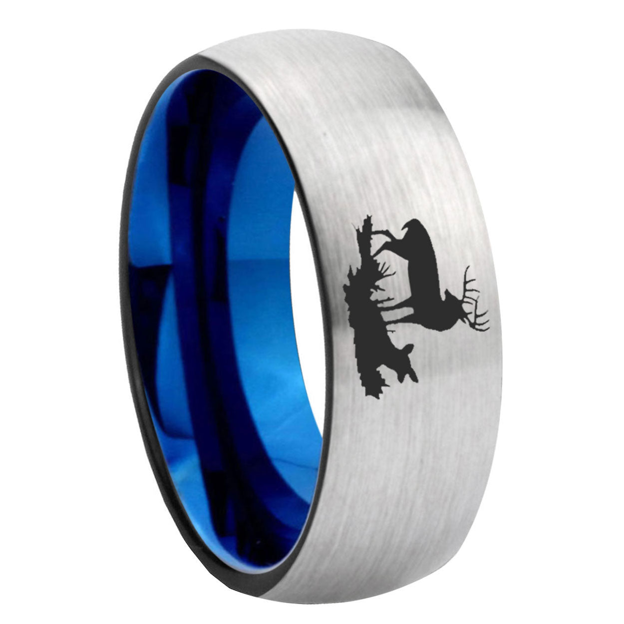 8MM Deer Hunting Dome Blue Gray Tungsten Custom Ring