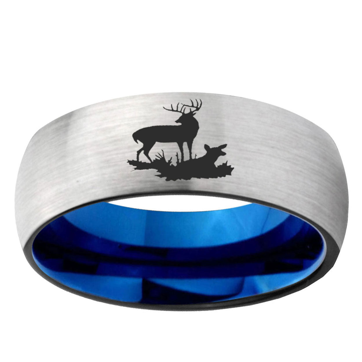 6MM Deer Hunting Dome Gray And Blue Tungsten Carbide Men's Band