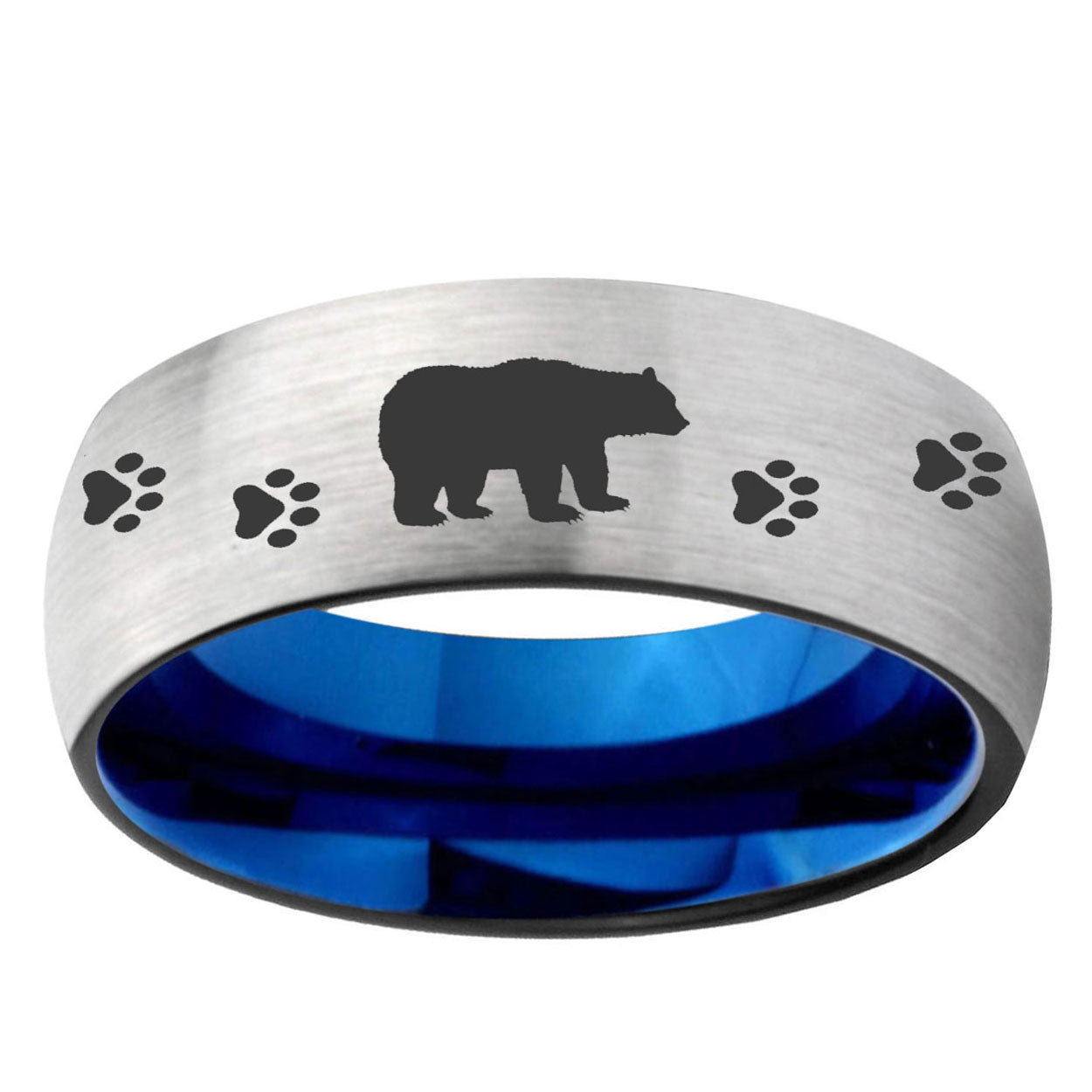 6MM Bear and Paw Dome Gray And Blue Tungsten Carbide Engagement Ring