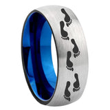 8mm Foot Print Dome Gray And Blue Tungsten Carbide Engraved Ring