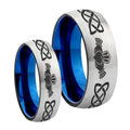 Irish Claddagh Dome Gray Blue Tungsten Wedding Ring Sets