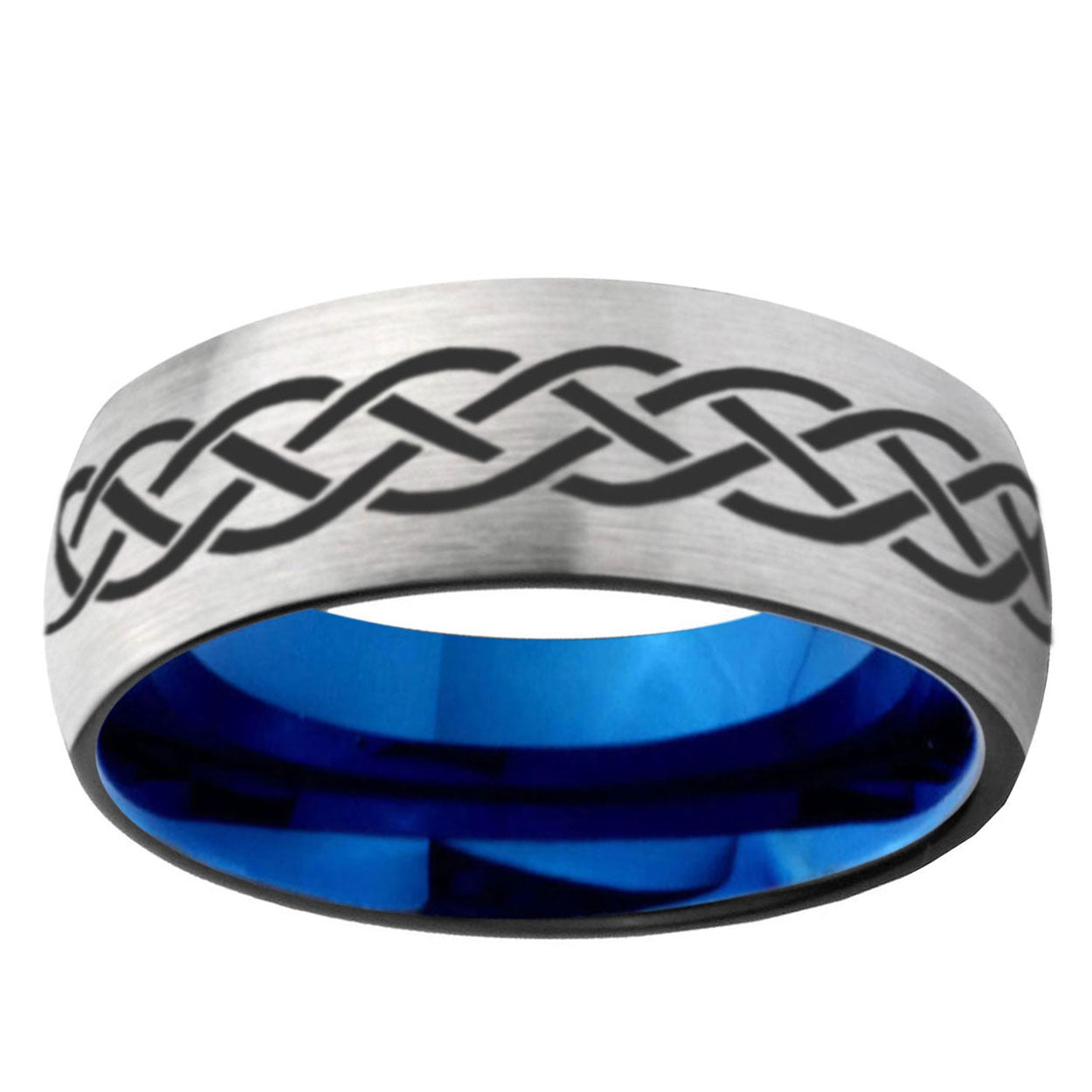 6MM Celtic Knot Dome Gray And Blue Tungsten Carbide Engagement Ring