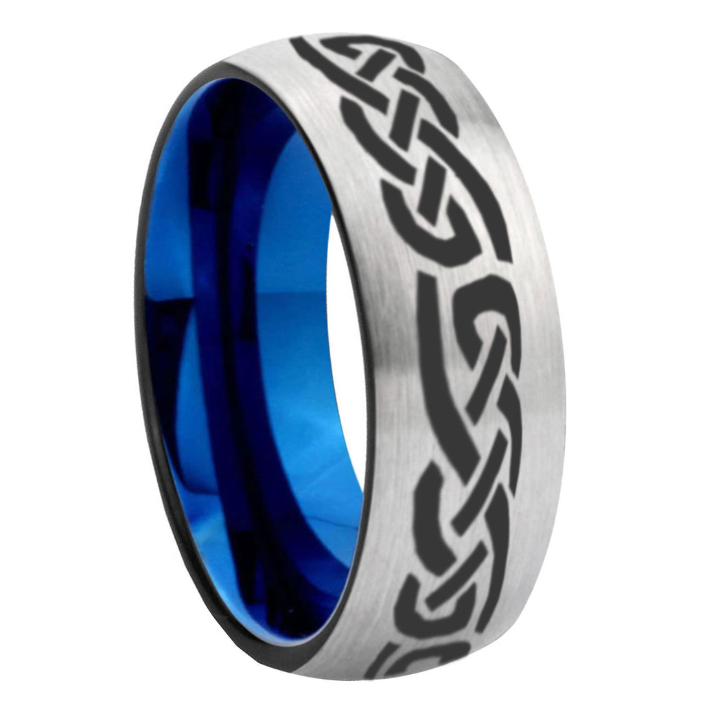 8MM Celtic Knot Infinity Love Dome Blue Gray Tungsten Band