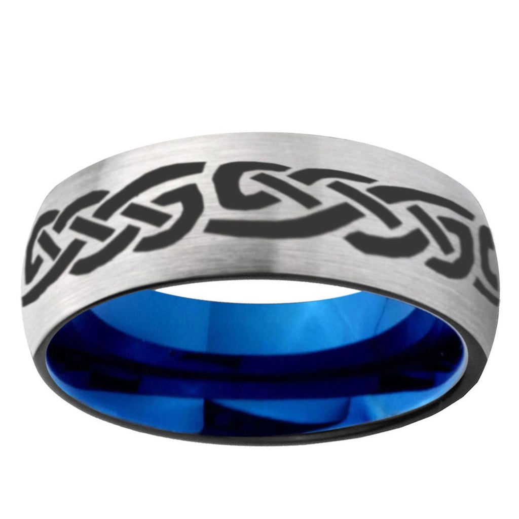 6MM Celtic Knot Infinity Love Dome Gray And Blue Tungsten Carbide Engagement Ring
