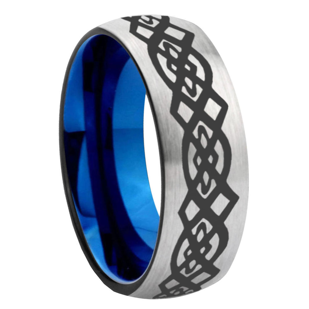 8MM Celtic Knot Dome Blue Gray Tungsten Band For Men