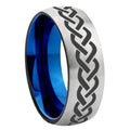 8MM Laser Celtic Knot Dome Blue Gray Tungsten Mens Ring