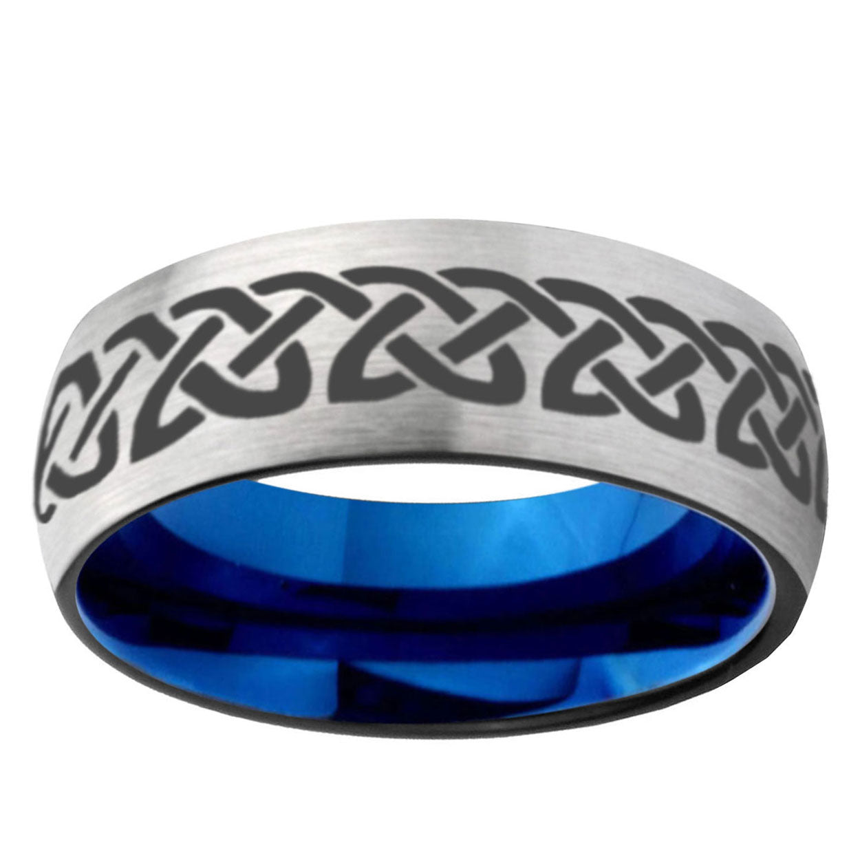 6MM Celtic Knot Love Dome Gray And Blue Tungsten Carbide Engagement Ring