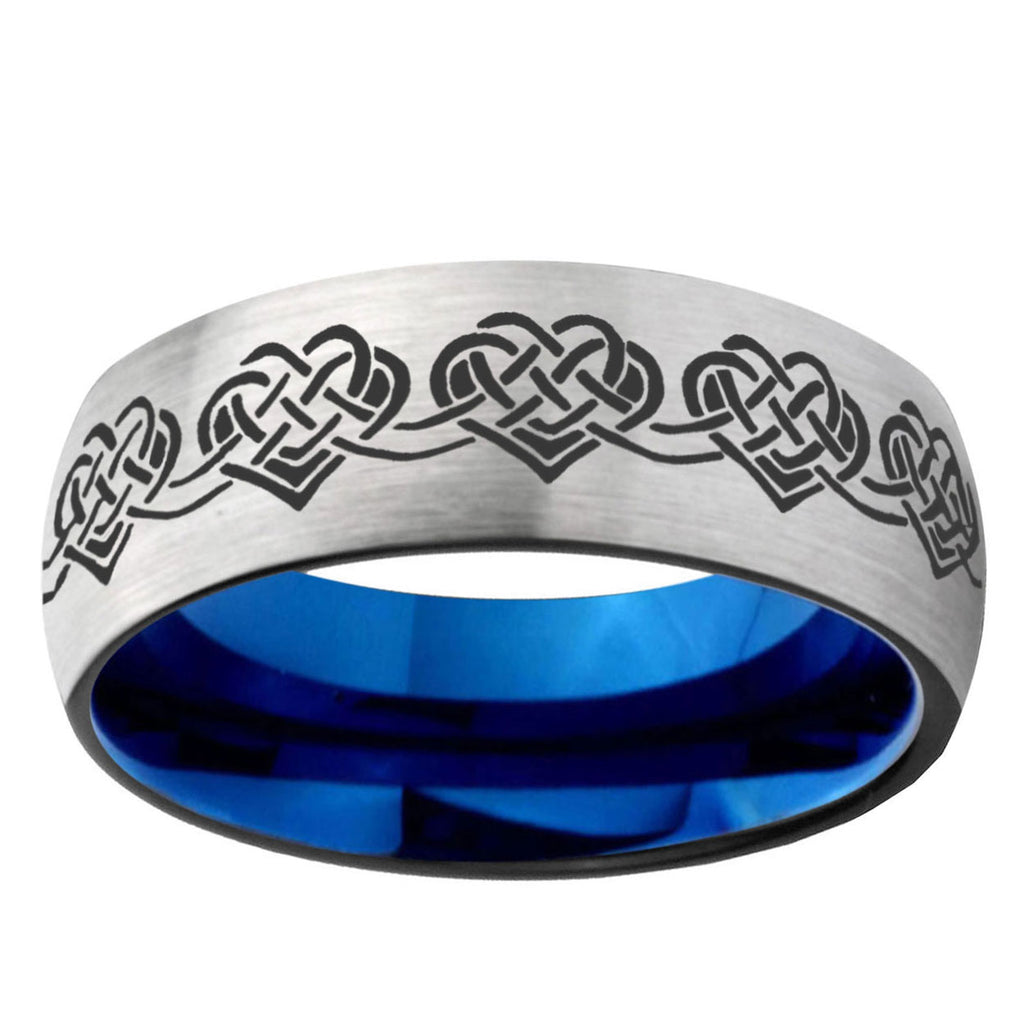 6MM Celtic Knot Heart Dome Gray And Blue Tungsten Carbide Engagement Ring