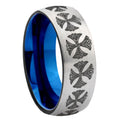 8MM Medieval Cross Dome Blue Gray Tungsten Wedding Band For Men