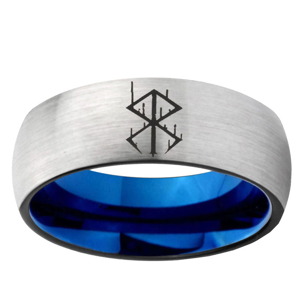6, 8mm Stigma Sangrando Berserk Inspired Dome Blue Silver Manly Rings
