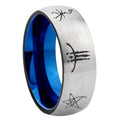 8MM Blackborne Caryll Runes Dome Blue Gray Tungsten Wedding Band