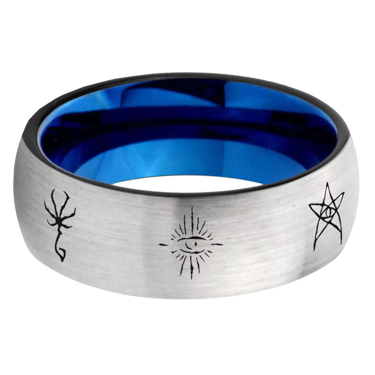6, 8mm Blackborne Caryll Runes Dome Blue Silver Manly Rings