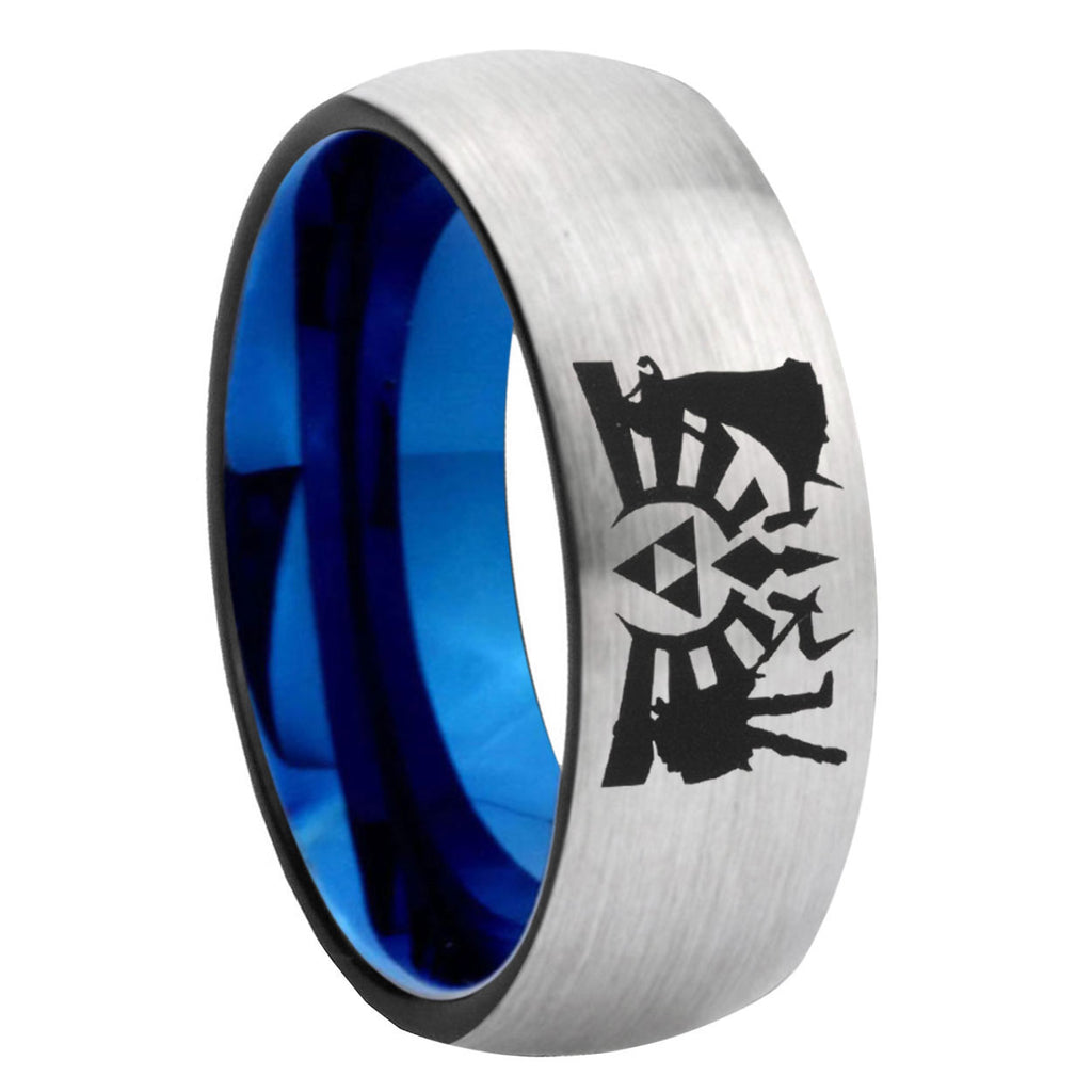 8MM Zelda Link Dome Blue Gray Tungsten Wedding Band