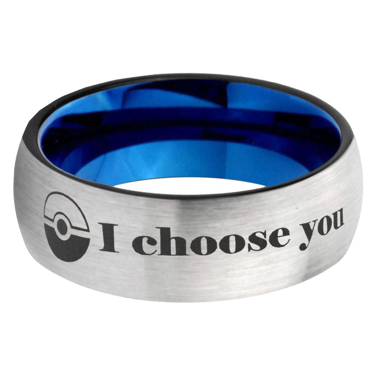 6, 8mm Pokeball Pokemon Dome Blue Silver Manly Rings