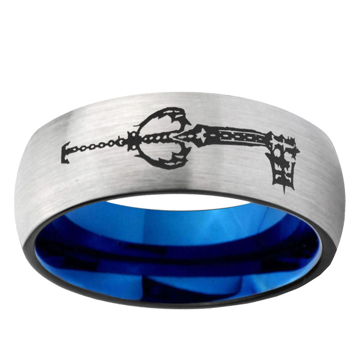 6, 8mm kingdom heart keyblades Dome Blue Silver Manly Rings