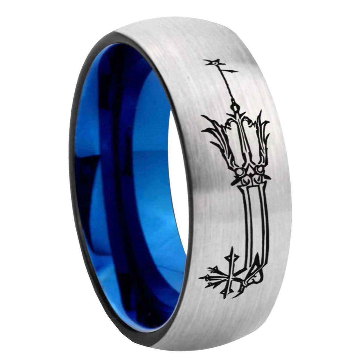 8MM Geekery Oathkeeper Kingdom Hearts Dome Blue Gray Tungsten Wedding Band