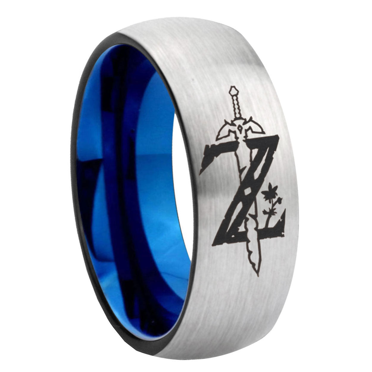 8MM Zelda Breath Of The Wild Dome Blue Gray Tungsten Wedding Band