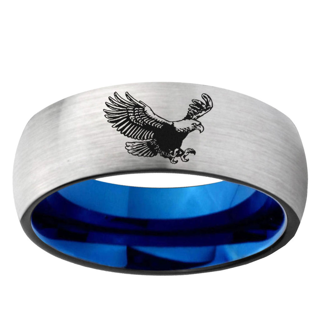 6, 8mm Flying American Eagle Dome Blue Silver Manly Rings