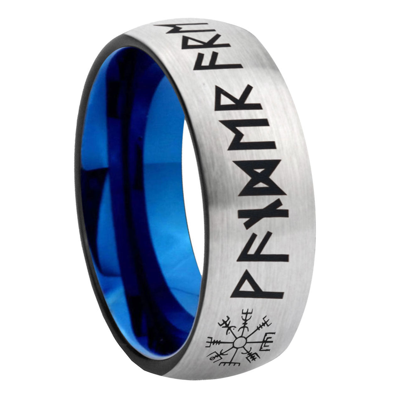8MM Viking Dome Blue Gray Tungsten Wedding Band