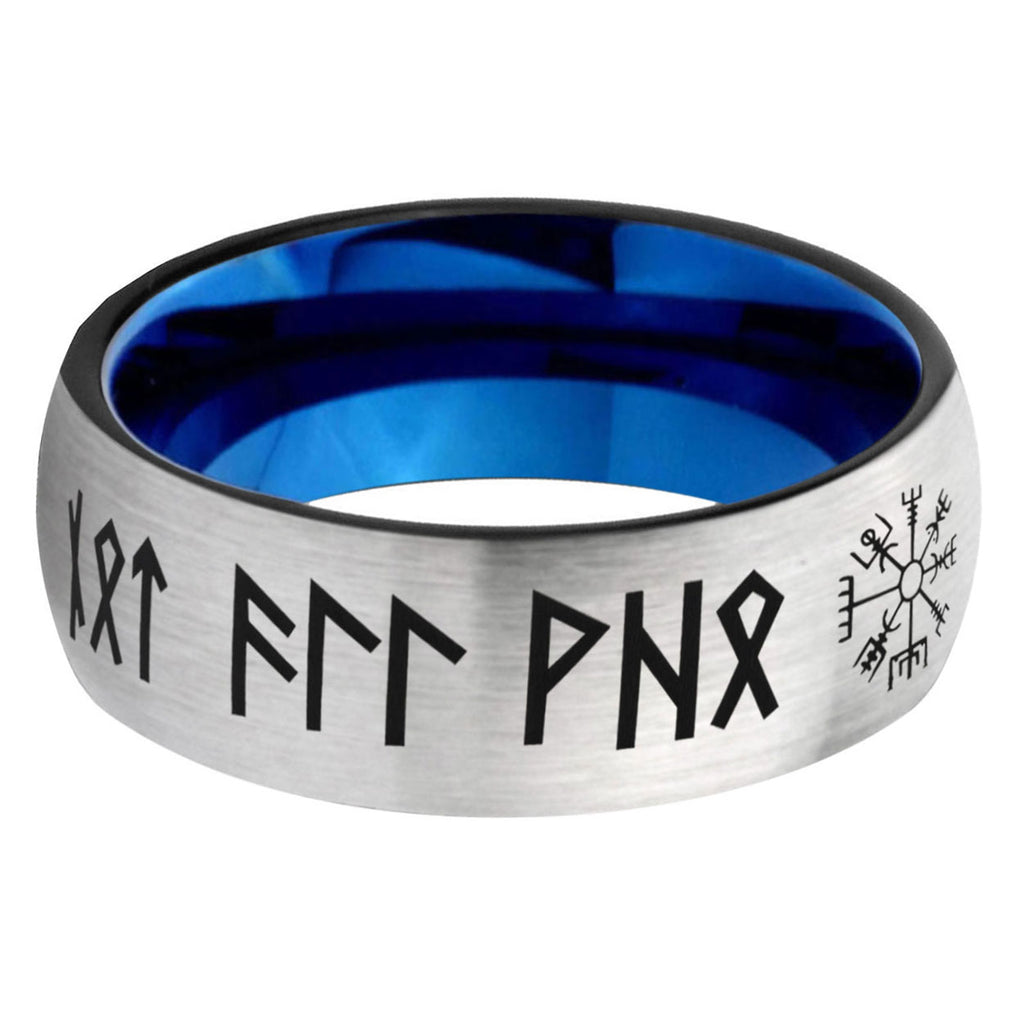 6, 8mm Viking Dome Blue Silver Manly Rings