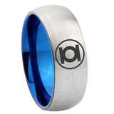 8mm Green Lantern Dome Blue Silver Mens Tungsten Wedding Rings