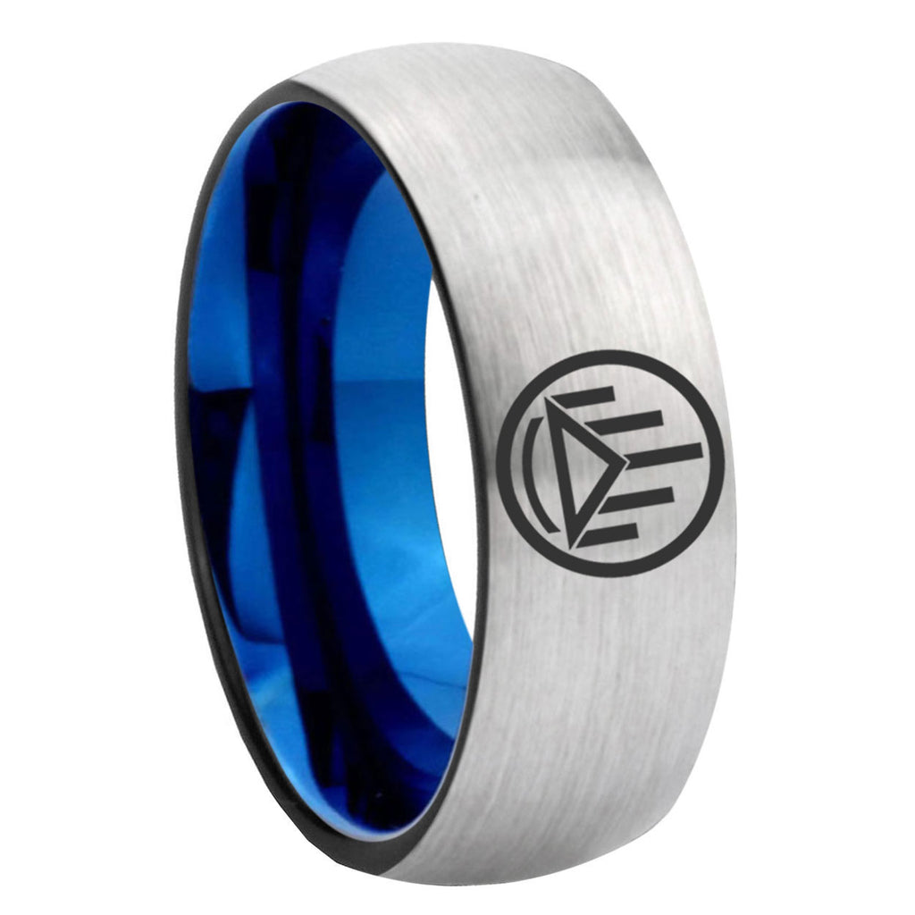 8MM Silver Lantern Dome Blue Gray Tungsten Wedding Band