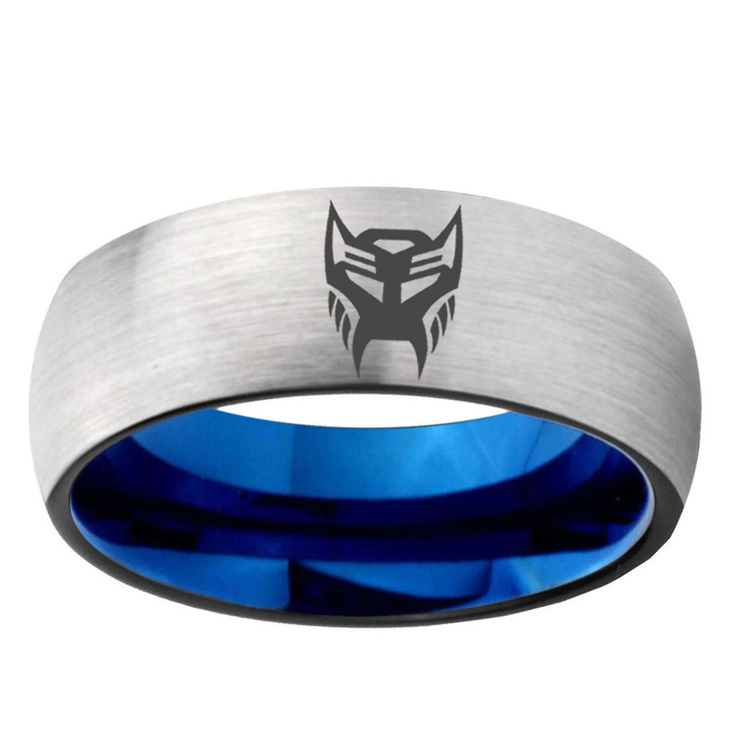 6, 8mm Transformers Insignias Dome Blue Silver Manly Rings