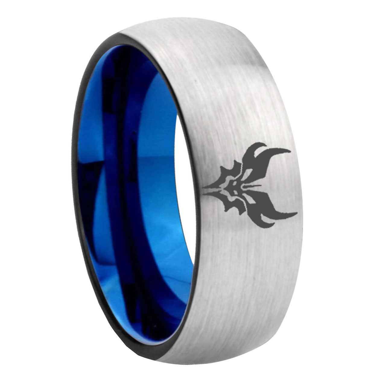8MM Transformers Shatterback Dome Blue Gray Tungsten Wedding Band
