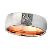 8mm-Dome-Silver-and-Rose-Gold-Tungsten-Floral-Initial-Letter-C,-Monogram-Ring