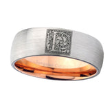 8mm-Dome-Silver-and-Rose-Gold-Tungsten-Floral-Initial-Letter-L,-Monogram-Ring