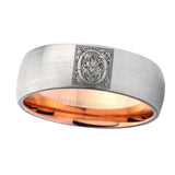 8mm-Dome-Silver-and-Rose-Gold-Tungsten-Floral-Initial-Letter-O,-Monogram-Ring