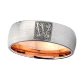 8mm-Dome-Silver-and-Rose-Gold-Tungsten-Floral-Initial-Letter-W,-Monogram-Ring