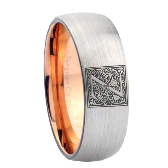 8mm-Dome-Silver-and-Rose-Gold-Tungsten-Floral-Initial-Letter-Z,-Monogram-Ring