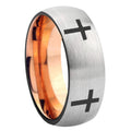 8MM Crosses Dome Rose Gold Gray Tungsten Ring For Man