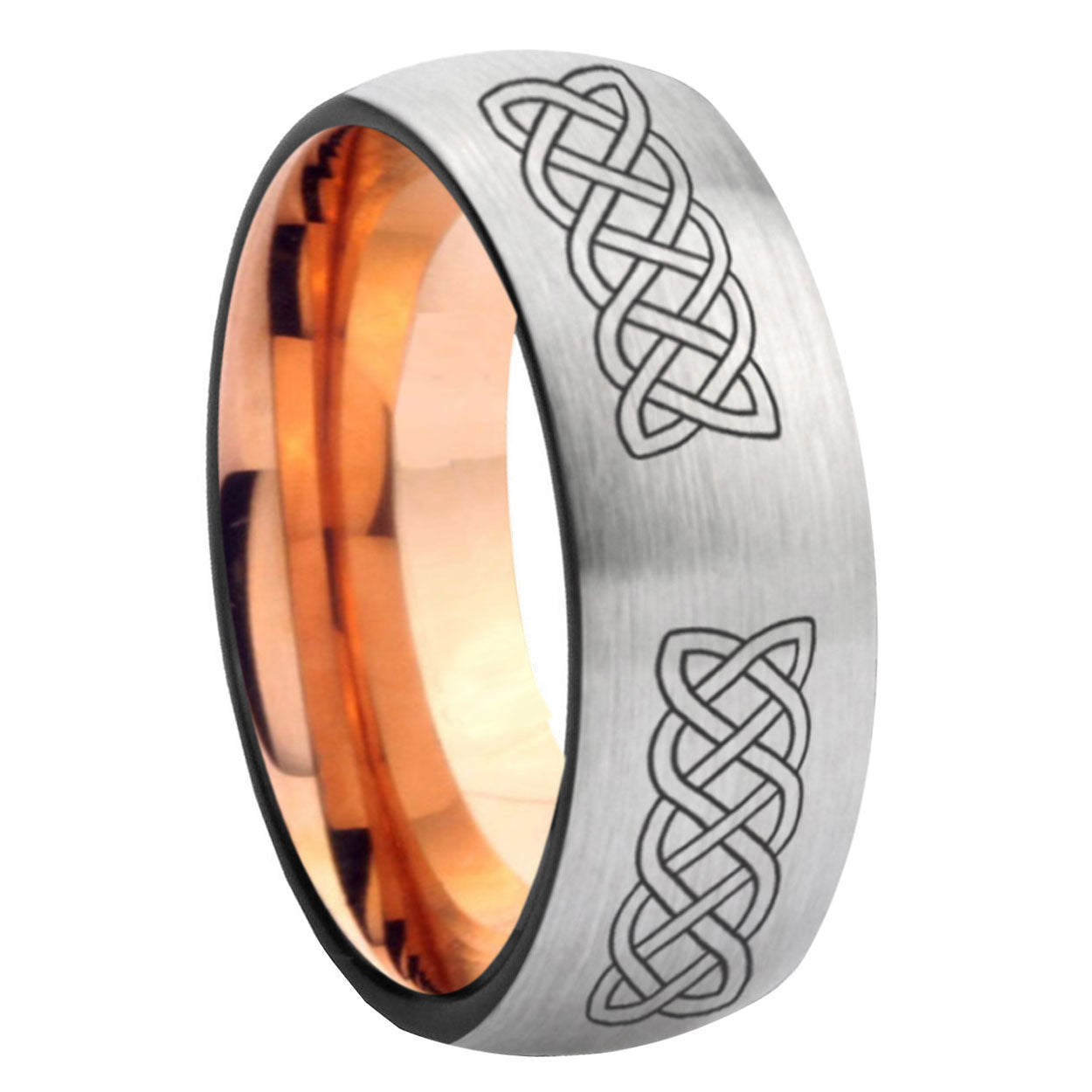 8MM Celtic knot Dome Rose Gold Gray Tungsten Mens Wedding Rings