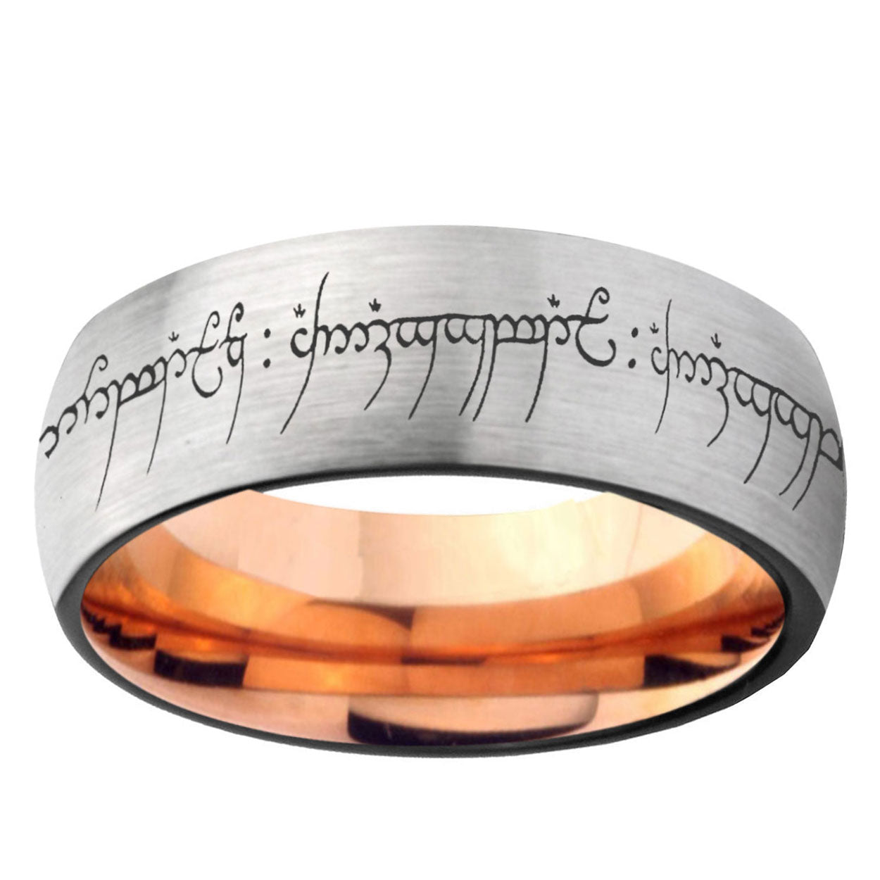 6, 8mm Lord Of The Rings Dome Rose Gold Silver Carbon Fiber Wedding Band