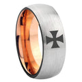 8MM Maltese Cross Dome Rose Gold Gray Tungsten Ring Men