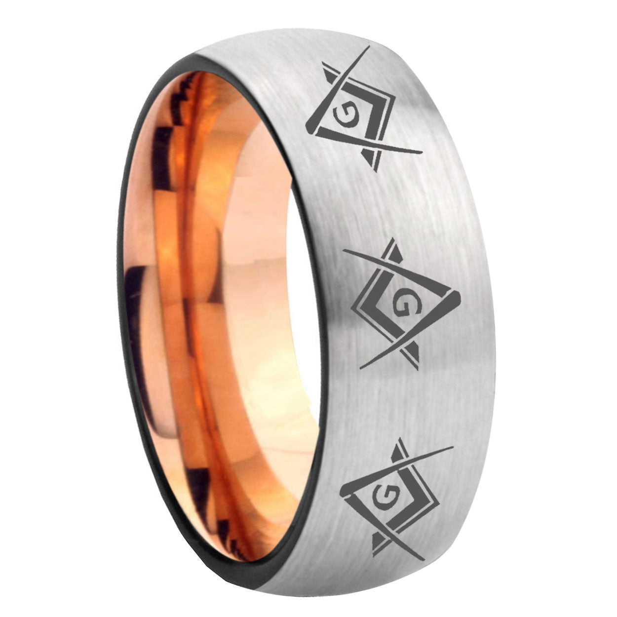 8MM Master Mason Masonic Dome Rose Gold Gray Tungsten Ring For Man