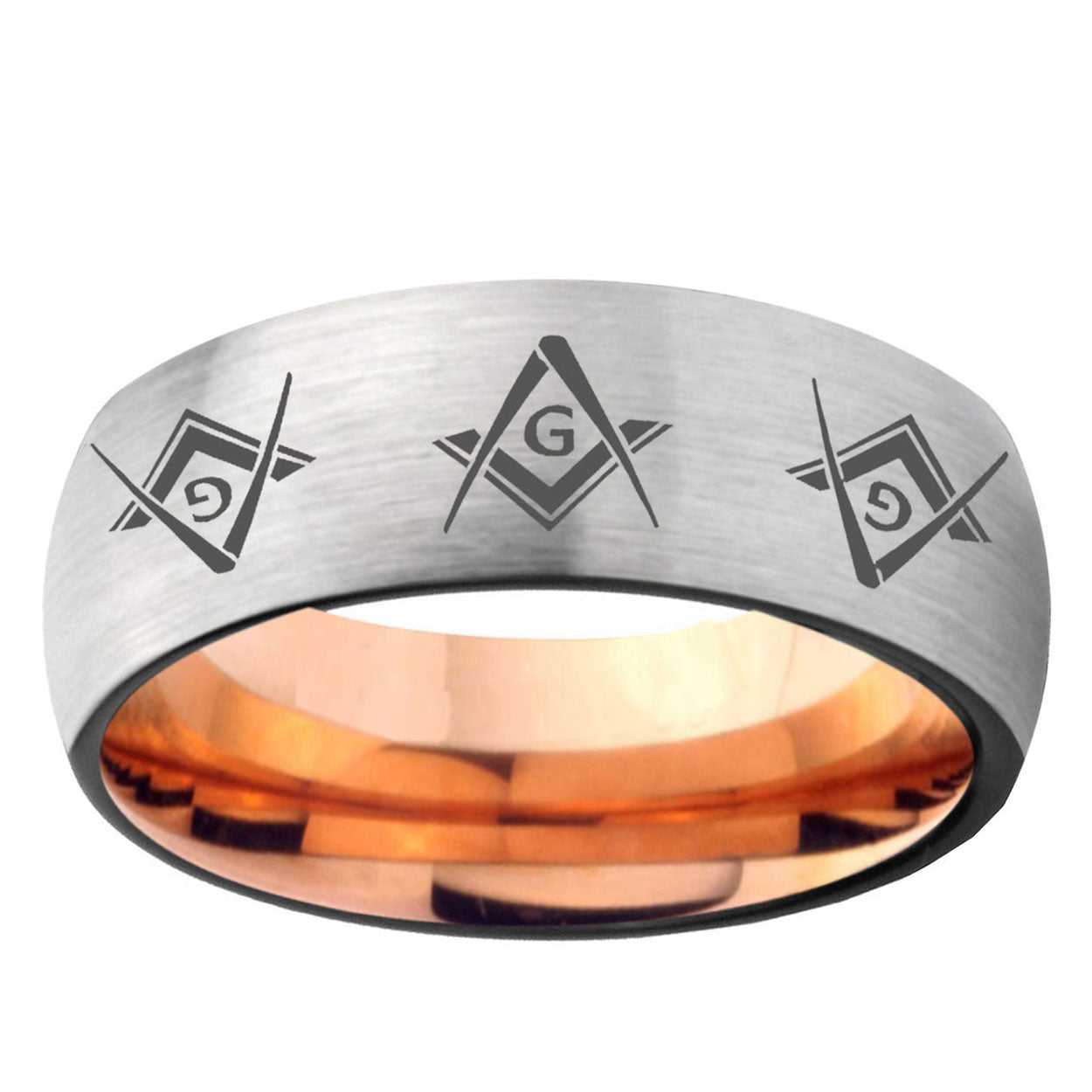 6MM Master Mason Masonic Dome Gray And Rose Gold Tungsten Carbide Mens Bands Ring
