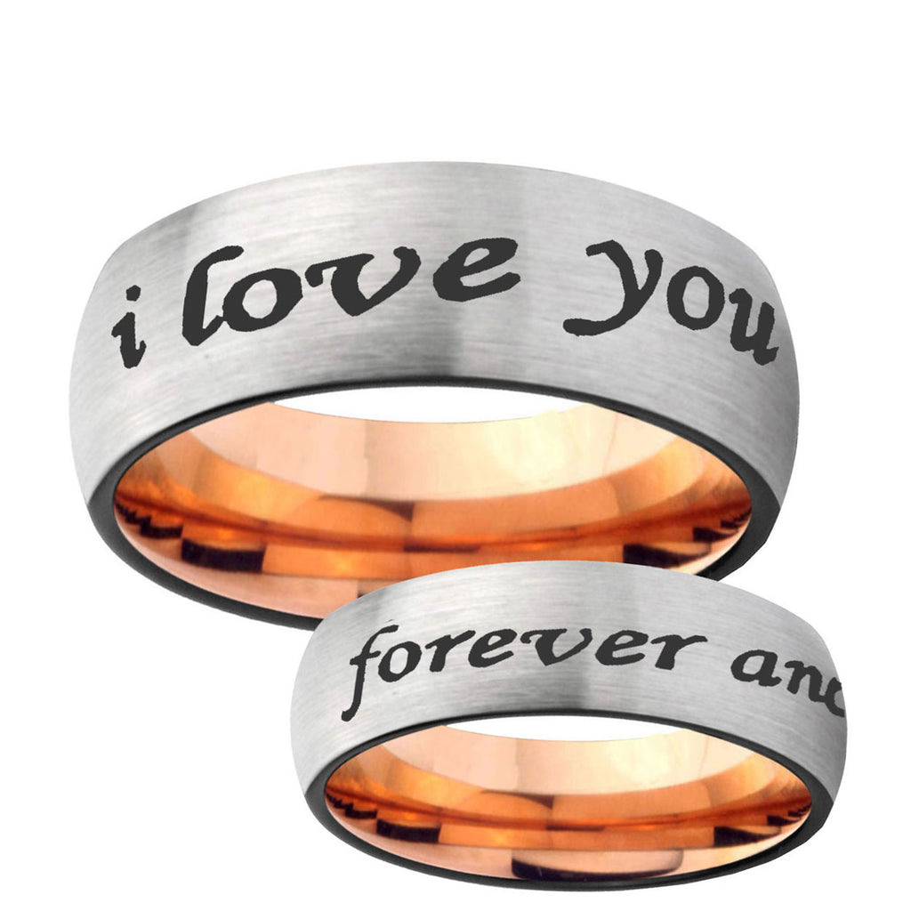 6MM I Love You Forever and ever Dome Gray And Rose Gold Tungsten Engraved Ring