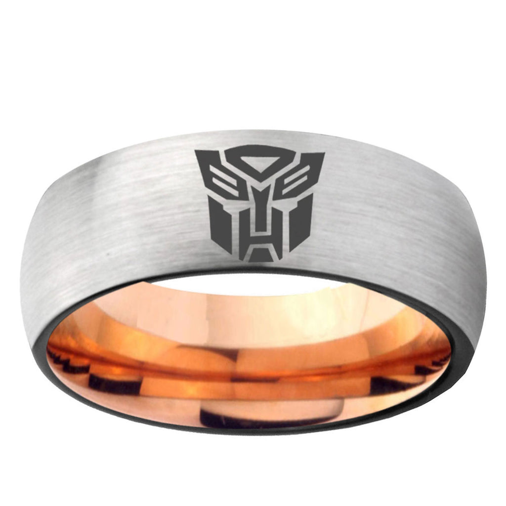 6, 8mm Transformers Autobot Dome Rose Gold Silver Mens Unique Wedding Bands