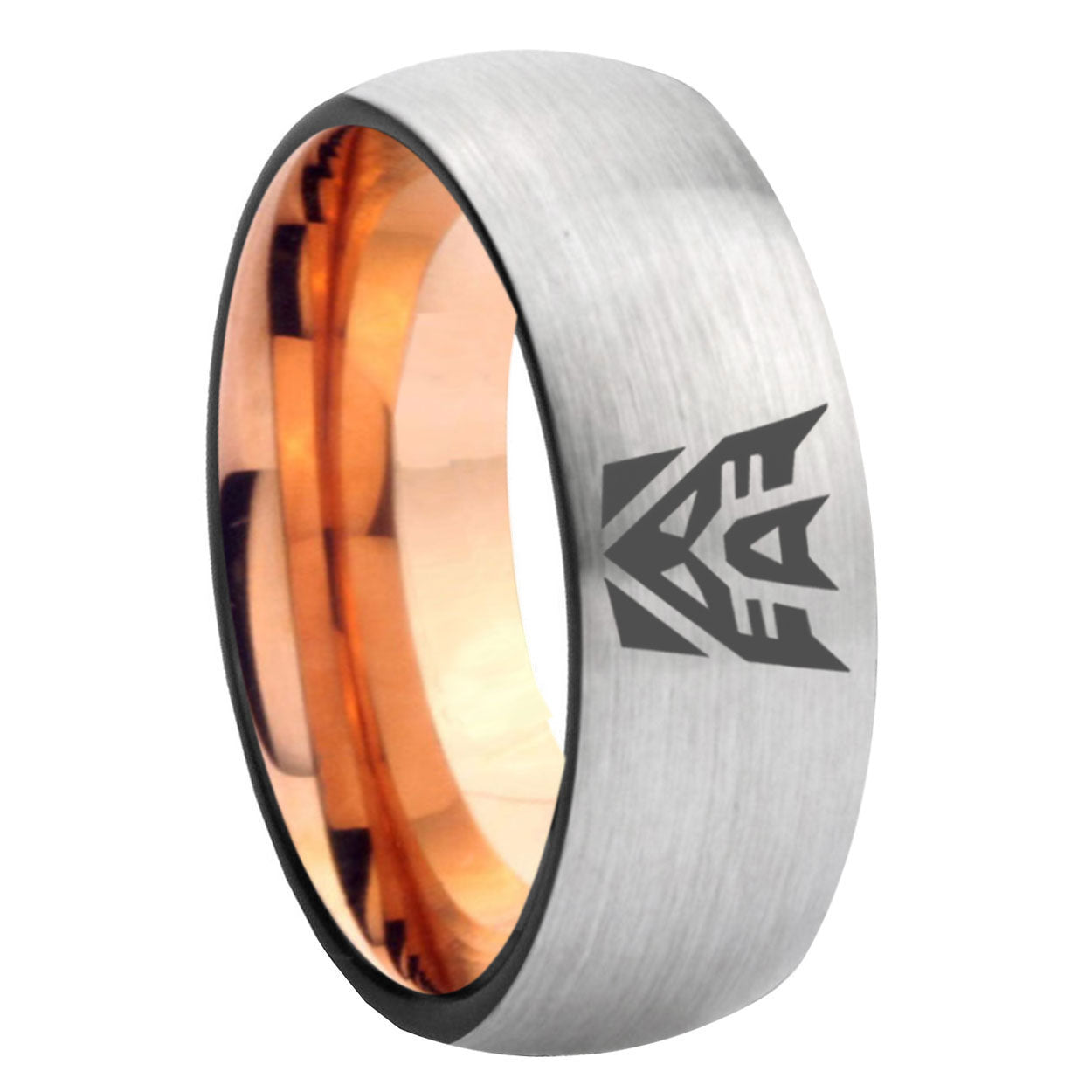 8MM Decepticon Transformers Dome Rose Gold Gray Tungsten Promise Ring