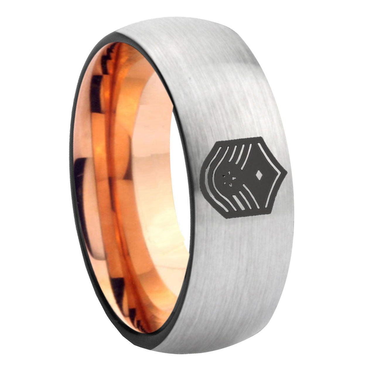 8MM Chief Master Sergeant Dome Rose Gold Gray Tungsten Wedding Band