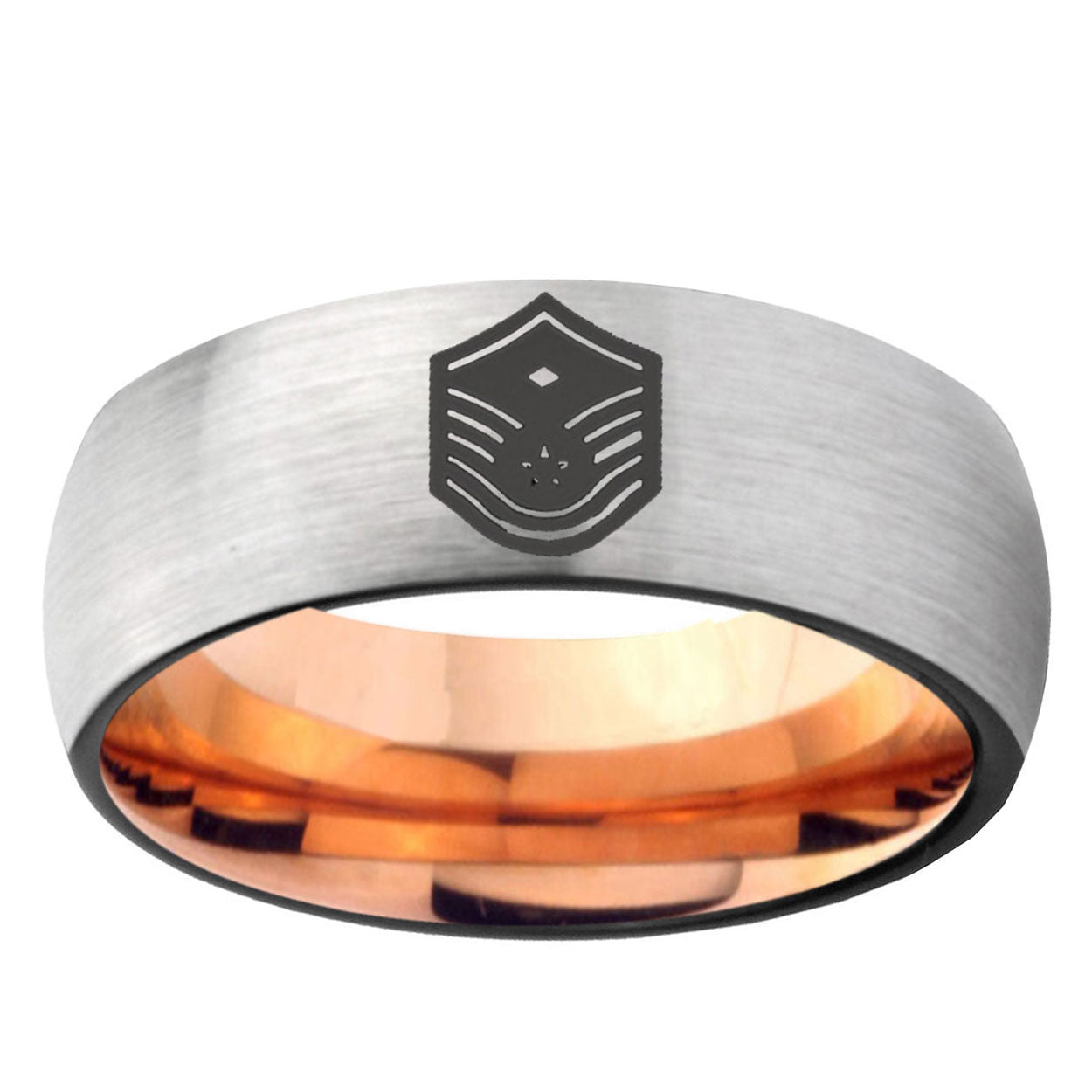 6MM Chief Master Sergeant Vector Dome Gray And Rose Gold Tungsten Carbide Promise Ring