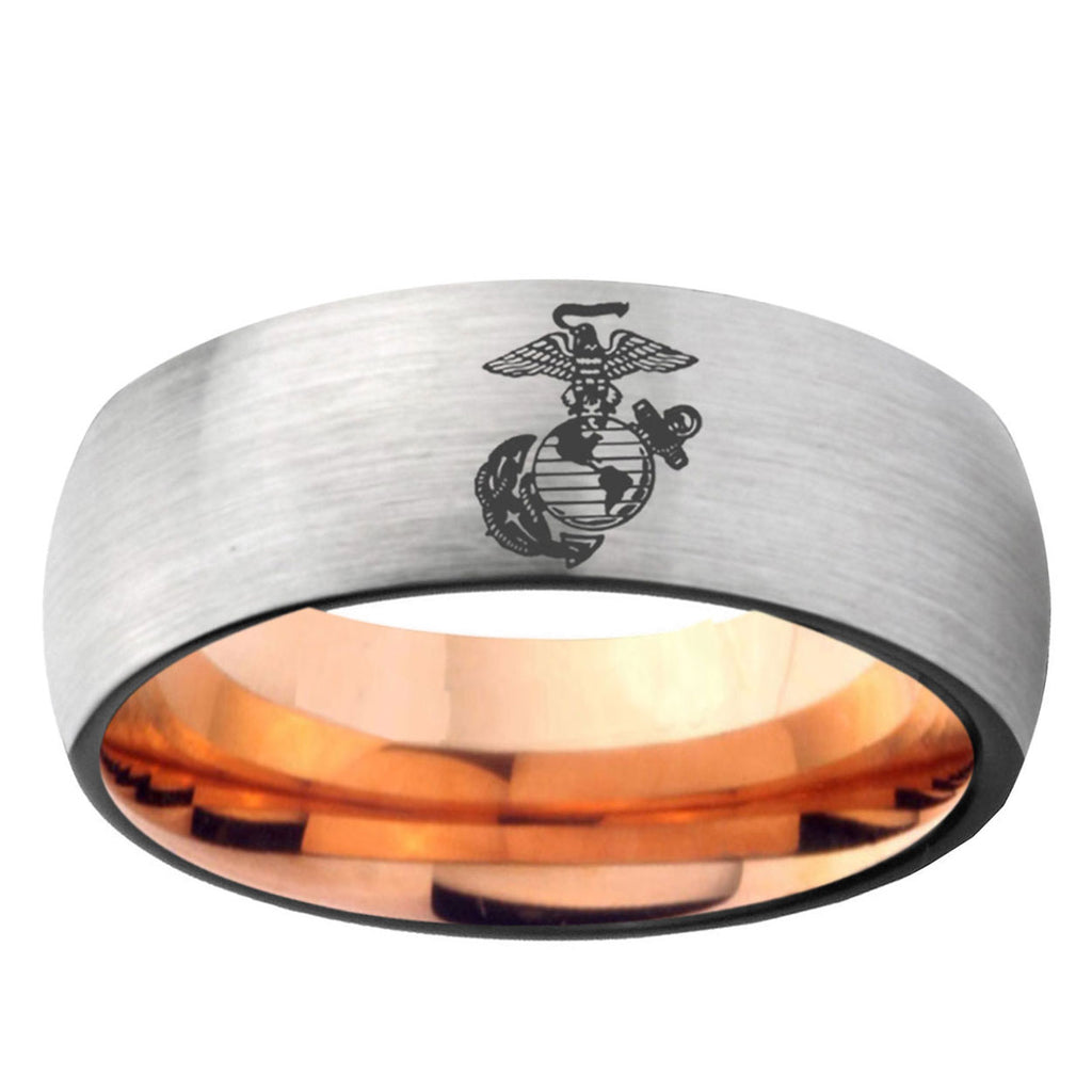 6MM Marine Dome Gray And Rose Gold Tungsten Carbide Custom Ring