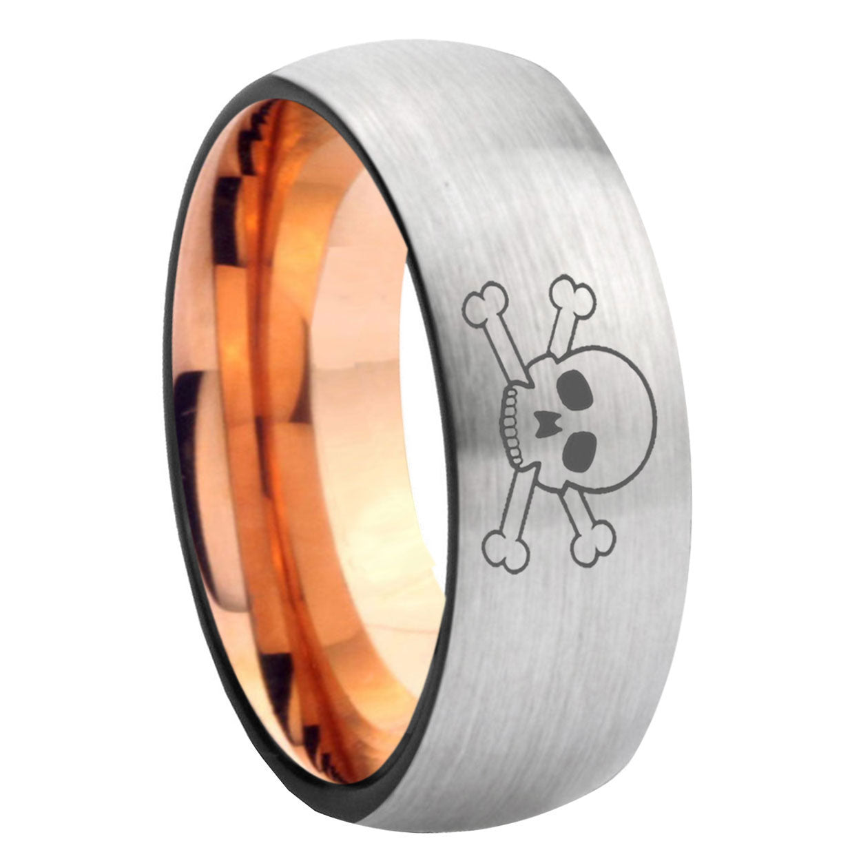 8MM Skull Dome Rose Gold Gray Tungsten Mens Casual Ring